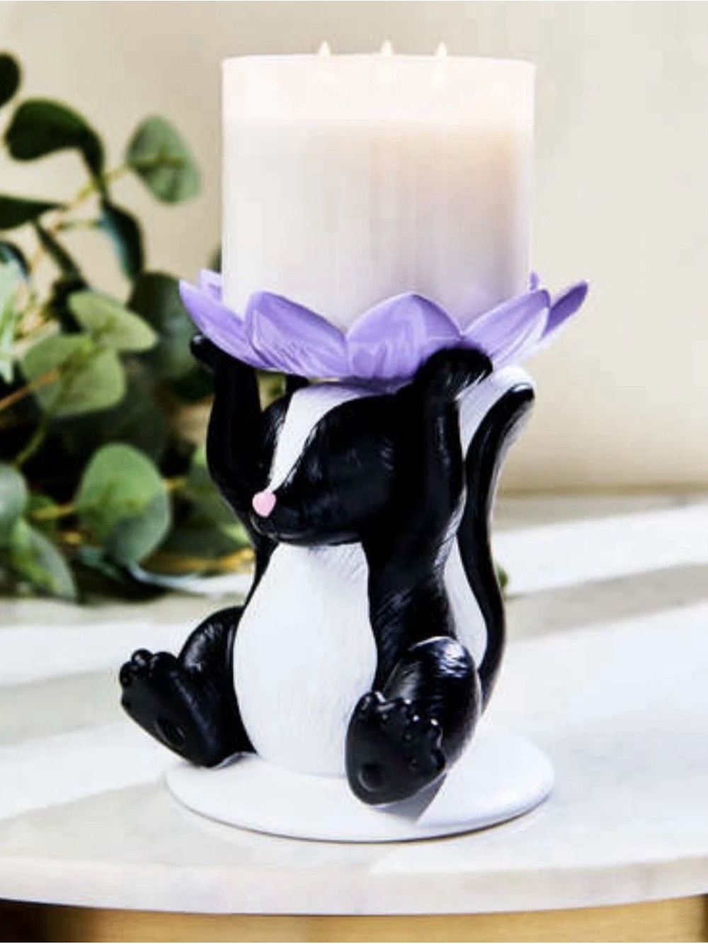 NEW Bath & Body Works Flowery Skunk Pedestal 3-Wick Candle Holder Bambi Forest